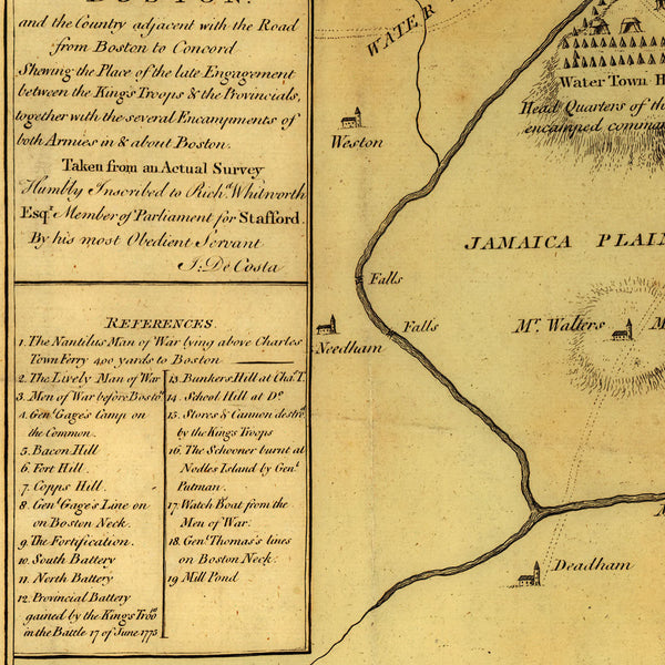 Boston, 1775, Siege, Battle of Lexington & Concord, Revolutionary War Map