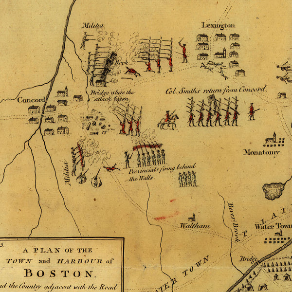 Boston, 1775,  Siege, Battle of Lexington & Concord, Framed Revolutionary War Map