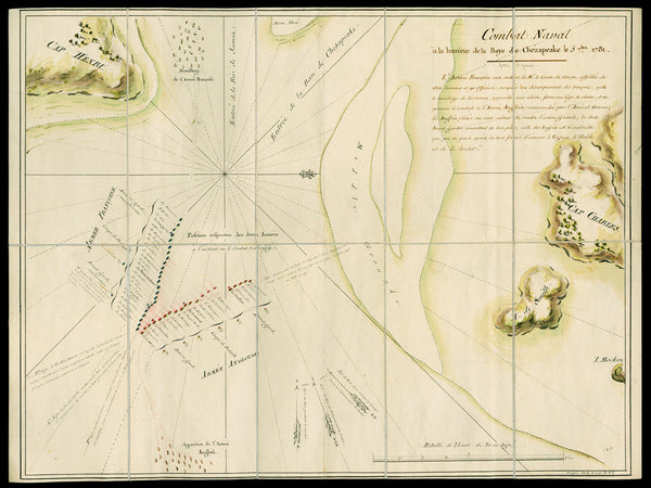 Chesapeake Bay, 1781 French Navy Map of the Battle of the Capes, Revolutionary War