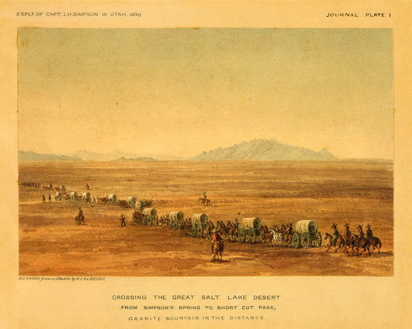 Utah, 1859, Great Salt Lake Desert Crossing, Watercolor View