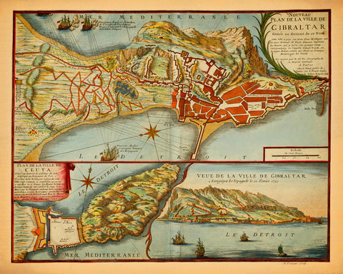 Gibraltar, 1727, Nouveau Plan, Anglo-Spanish War, Old Map