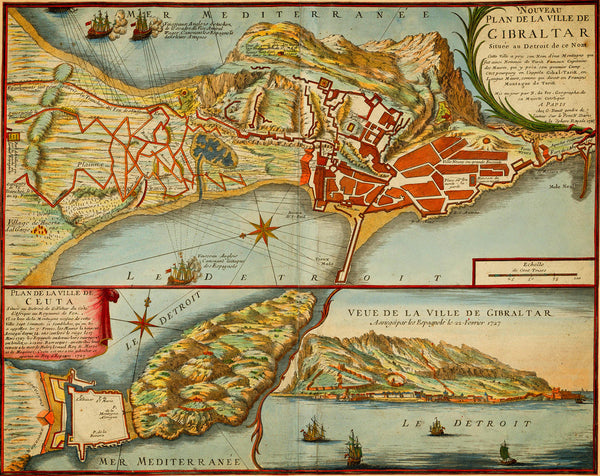 Gibraltar, 1727, Nouveau Plan, Anglo-Spanish War, Old Map