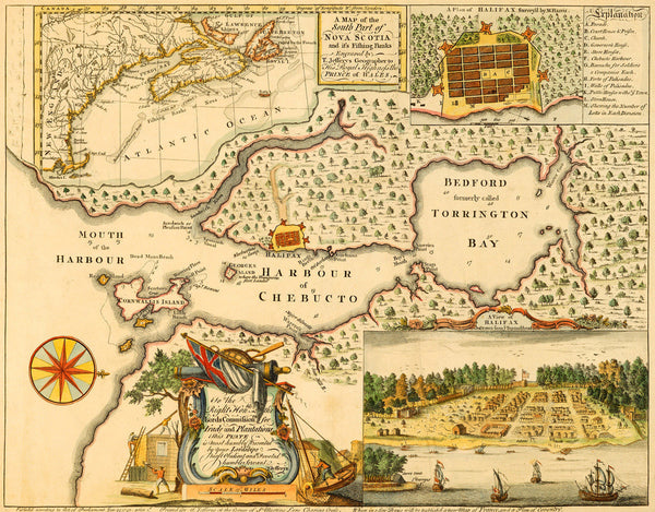 Canada, 1750, Halifax, Nova Scotia, Plan, View & Map (I)
