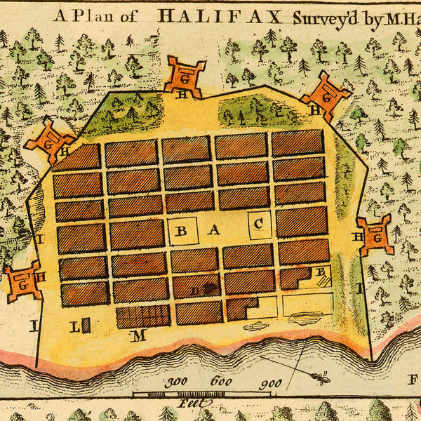 Canada, 1750, Halifax, Nova Scotia, Plan, View & Map (I)