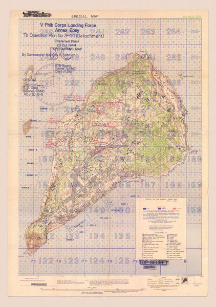 Iwo Jima, 1944-45, USMC, WWII Map