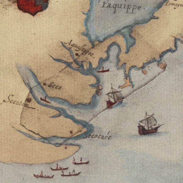 Virginia, 1585, La Virginea Pars (I), Roanoke, John White Map