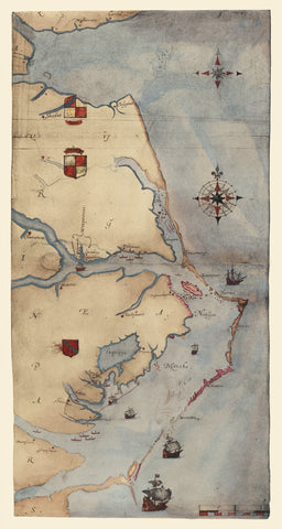 Virginia, 1585, La Virginea Pars (I), Roanoke, John White Map