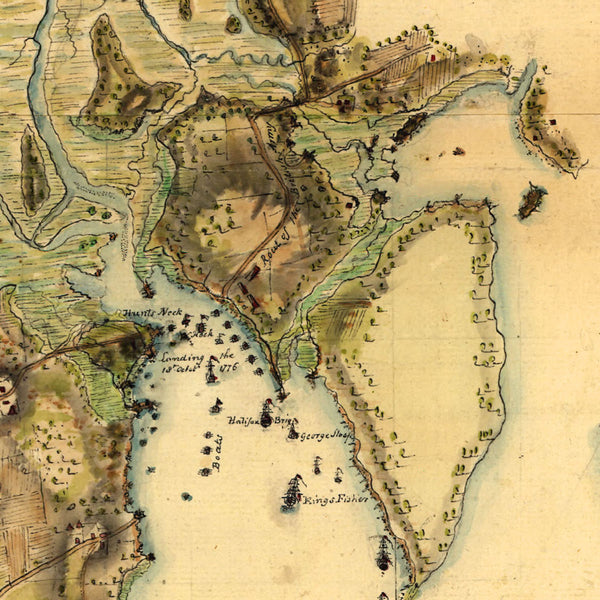 New York, 1776, Frog’s Neck, (Throggs Neck), Bronx, Revolutionary War Map