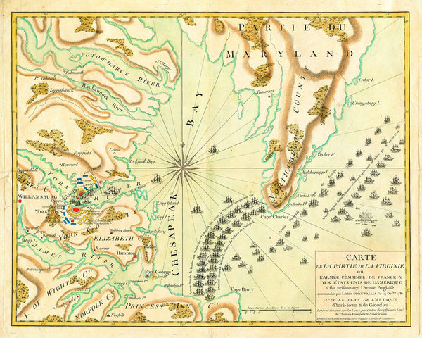 Yorktown, 1781, French Naval Plan (II), Revolutionary War Map