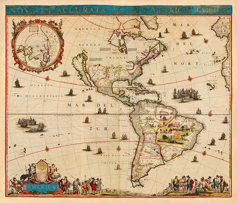 America, 1672, Nova et Accurata Totius Americæ, De Wit, Old Map