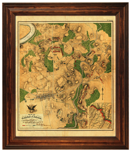 Antietam, 1862, Sharpsburg Battlefield, Civil War, Willcox, Hotchkiss Map, Framed