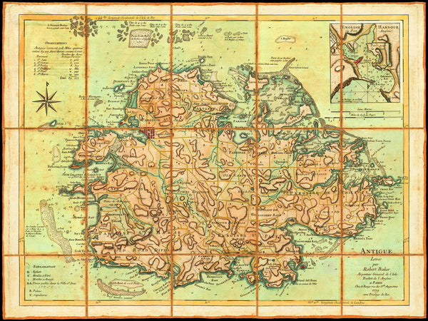 Caribbean, 1779, Antigua, Antigue, English Harbour, Old Map