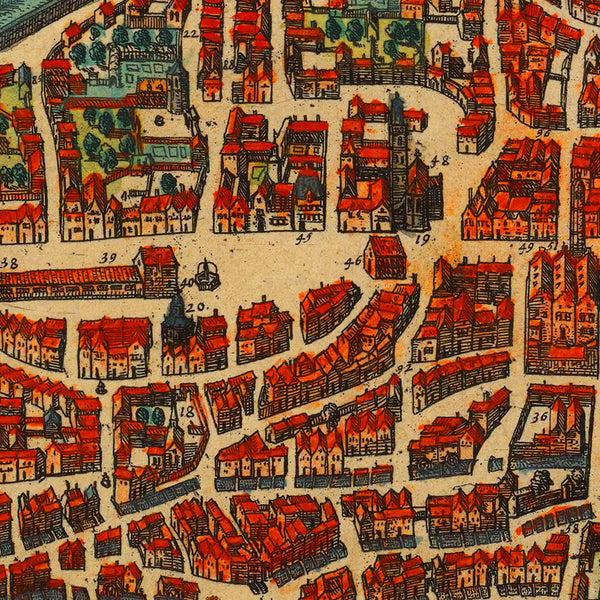 Augsburg, 1572, Germany, Fuggerei, Mozart, Braun & Hogenberg Map