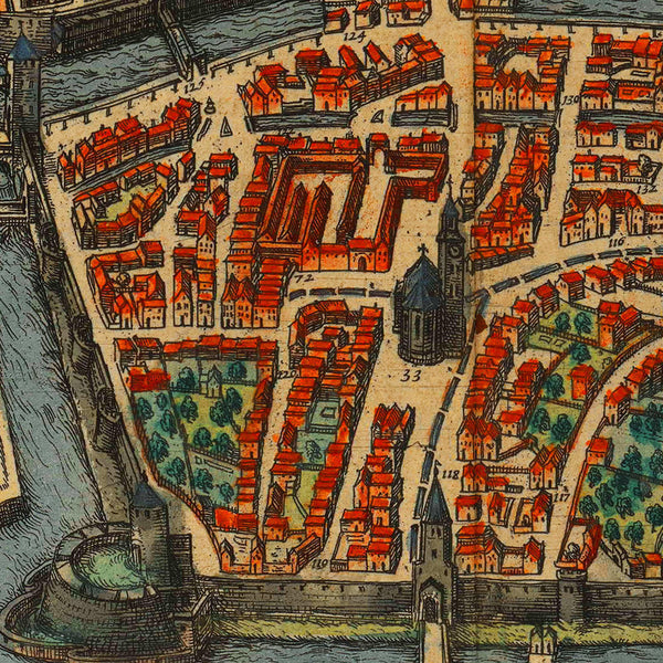 Augsburg, 1572, Germany, Fuggerei, Mozart, Braun & Hogenberg Map