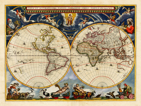 World, 1664, Blaeu, Nova & Accuratissima (I), Antique Map