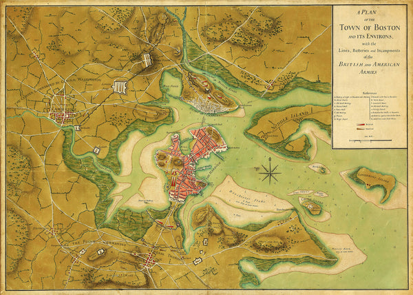 Boston, 1776, Plan of Siege, Revolutionary War Map