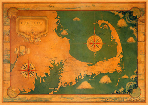 Massachusetts, 1927, Cape Cod, Decorative Pictorial Map