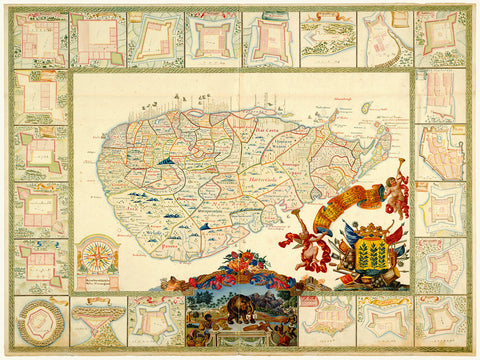 Sri Lanka, 1751, Dutch Ceylon, Fortifications, VOC Map