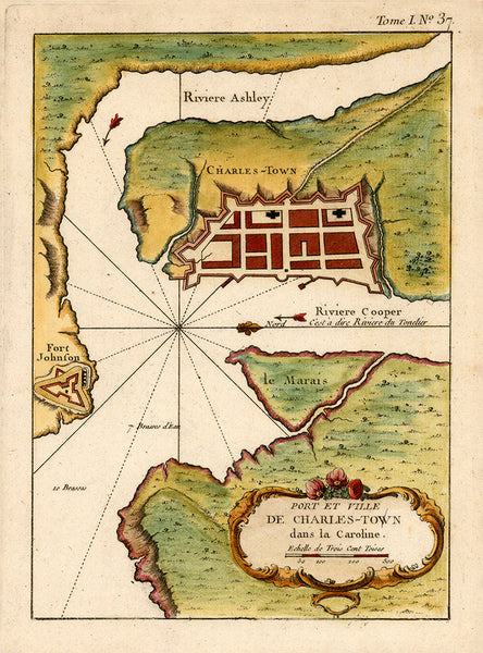 South Carolina, 1764, Plan of Charleston, Port et Ville de Charles-Town, Bellin Map