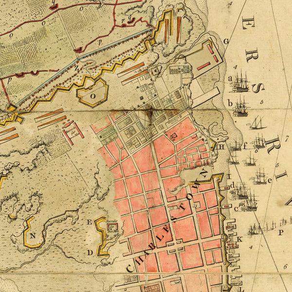 South Carolina, 1780, Siege of Charleston, Harbor, Revolutionary War Map