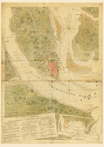 South Carolina, 1780, Siege of Charleston, Harbor, Revolutionary War Map