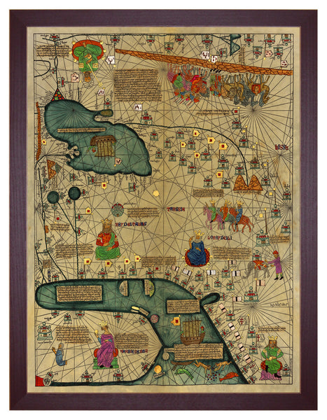 Medieval Map, All Kingdoms of the World, Catalan Atlas, 1375, 4-panel Framed Set