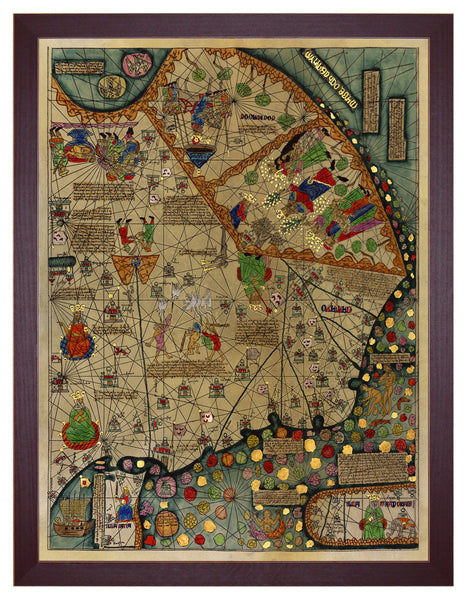 Medieval Map, All Kingdoms of the World, Catalan Atlas, 1375, 4-panel Framed Set