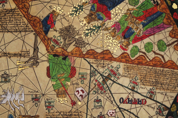 Medieval Map, All Kingdoms of the World, Catalan Atlas, 1375, 4-panel Framed Set