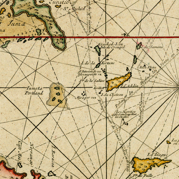 Caribbean, 1722, Cuba, Florida, Bahamas, Cayman Islands, Keulen Sea Chart