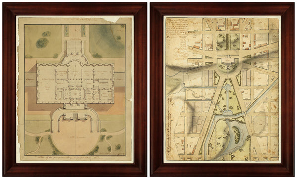 Washington, D.C., 1800s, White House, US Capitol Plans, Framed