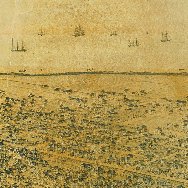 Galveston, Texas, 1885, Bird’s Eye View, Old Map