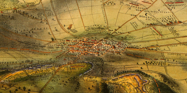 Gettysburg, 1863, Battlefield Bird’s Eye View, Bachelder