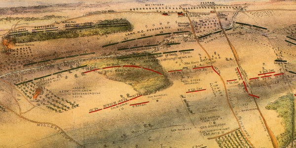 Gettysburg, 1863, Battlefield Bird’s Eye View, Bachelder