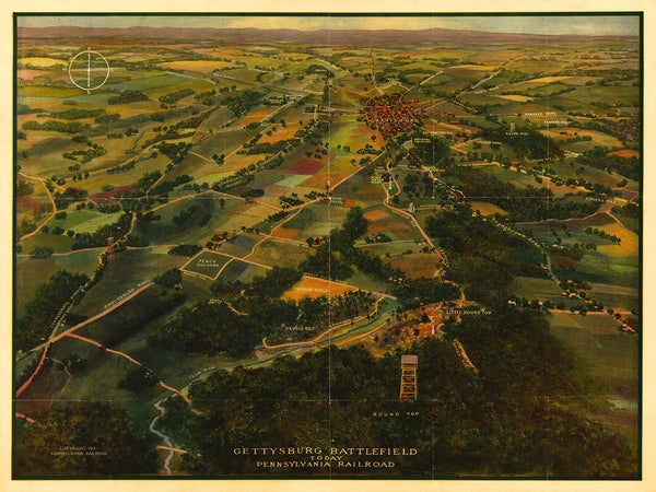 Gettysburg, 1913, Battlefield, Bird’s Eye View, Anniversary Map