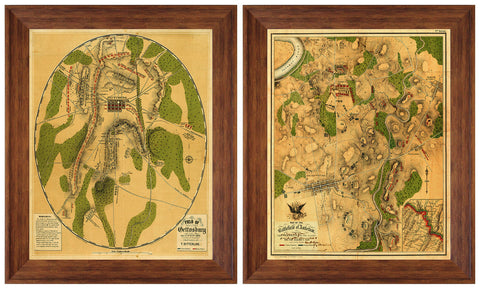 American Civil War Antietam & Gettysburg Framed Maps Set