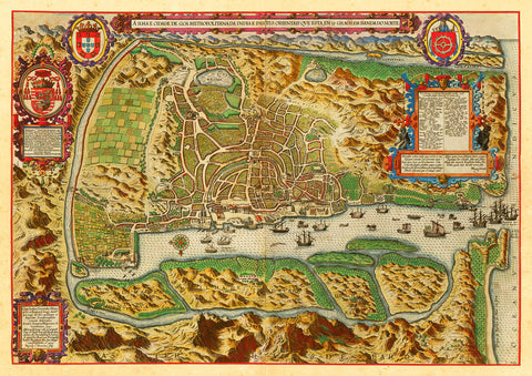 Goa, India, 1596, Malabar Coast, Linschoten (II), Antique Map