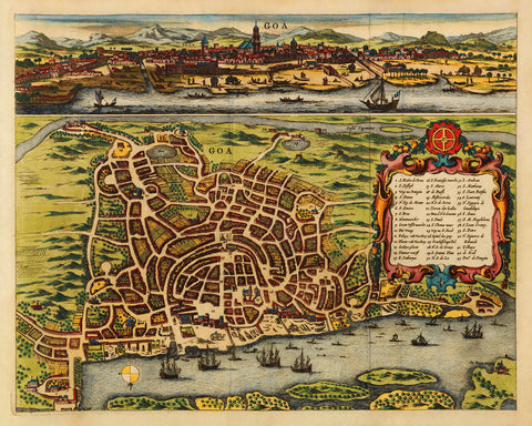 Goa, India, 1672, Plan & View, Baldæus, Old Map