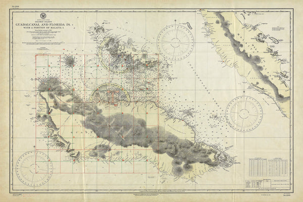 Guadalcanal, 1942, Solomon Islands, South Pacific, WWII Map