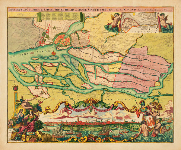 Hamburg, 1720, City Plan & View, Germany, Homann Map (II)