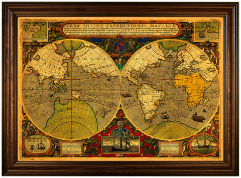 World, 1595, Vera Totivs, Drake, Hondius, Antique Map, Framed