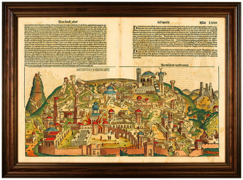 Jerusalem, 1493, Nuremberg Chronicle, Liber Chronicarum, Antique Map, Framed