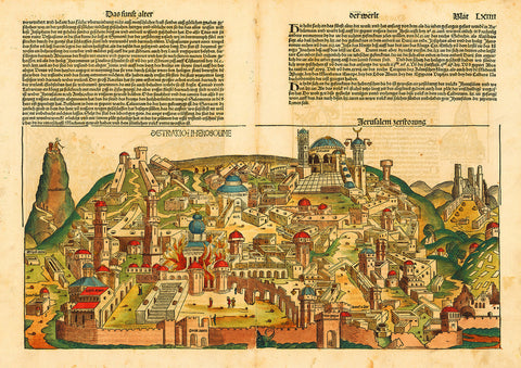 Jerusalem, 1493, Nuremberg Chronicle, Liber Chronicarum, Antique Map