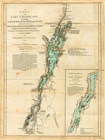 New York, 1776, Lake Champlain, Lake George, Valcour Island, Revolutionary War Map