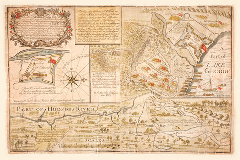New York, 1756, Battle of Lake George Map, French & Indian War