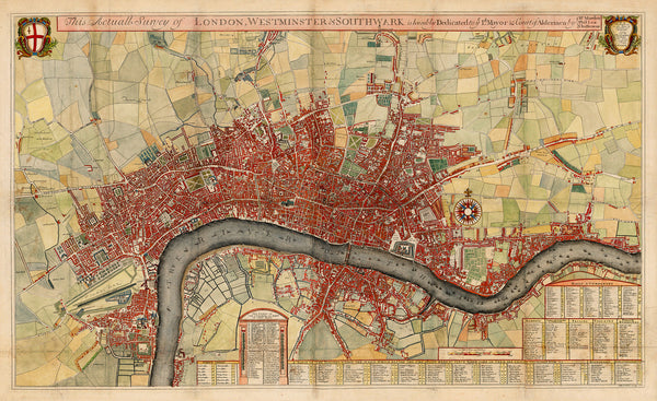 London, 1700, Westminster, Southwark, Antique Map