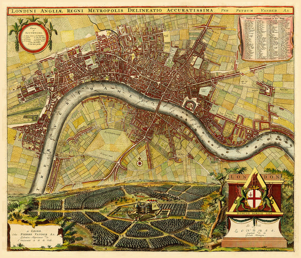 London, 1700, De Ram, La Feuille, De Wit, Van Der Aa, City Plan