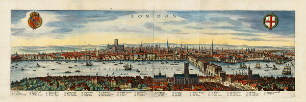 London, 1600s, Panoramic View, Framed