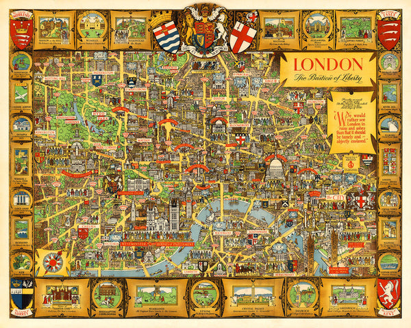 London, Bastion of Liberty, Vintage Pictorial Map