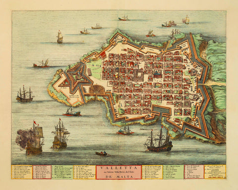 Malta, 1705, Valletta, Valete Ville Forte, Blaeu, Mortier, Old Map
