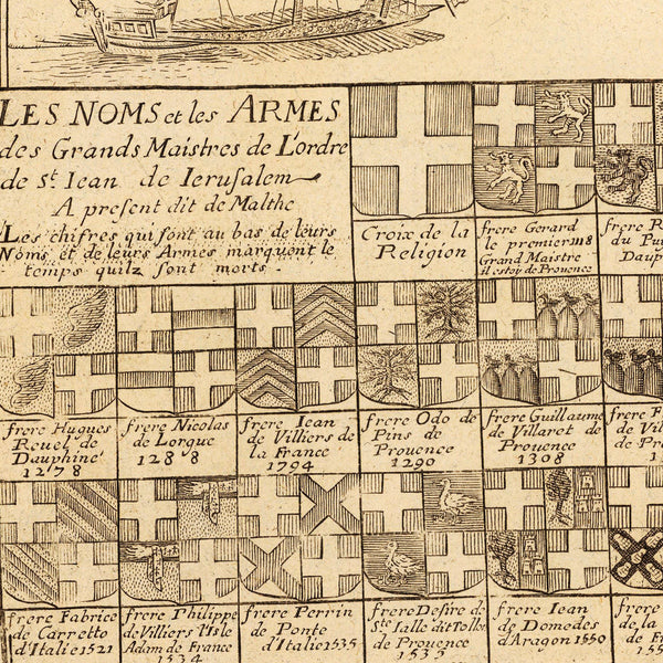 Malta, 1722, L'Isle de Malthe, Knights of St. John, Grand Masters, de Fer Map (II)